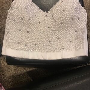 Pearl Embellished White Crop Top